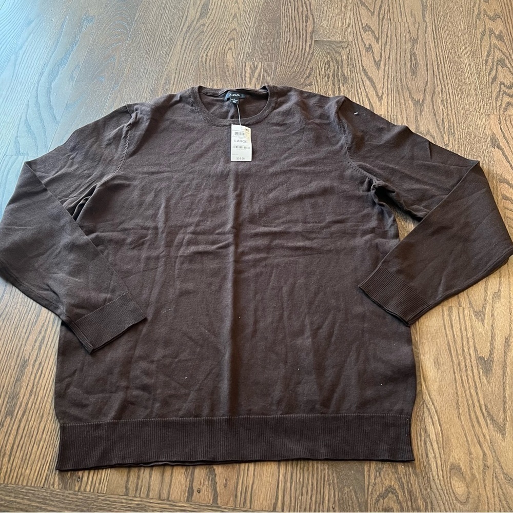 NWT Mens Alfani brown crew neck sweater, cotton blend soft lightweight size Lg